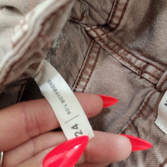 Pacsun 90's Boyfriend Jeans Womens Size 24x30 Brown Cotton Flower Patch Loose - Picture 7 of 8